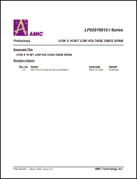 LP62S16512U-70LLI datasheet: 70ns 50mA 512K x 16bit low voltage CMOS SRAM LP62S16512U-70LLI