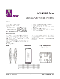 LP62S2048X-70LT datasheet: 70ns 30mA 256K x 8bit low voltage CMOS SRAM LP62S2048X-70LT