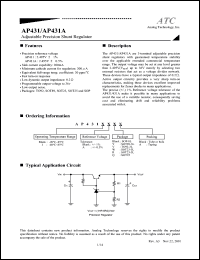 AP431AYA datasheet: Adjustable precision shunt regulator AP431AYA