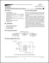 ATS2785 datasheet: 3.5-20V two phase hall effect latch with FG output ATS2785