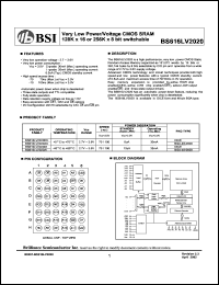 BS616LV2020AI datasheet: 2.7-3.6V 70/100ns very low power/voltage CMOS SRAM 128K x 16 switchable BS616LV2020AI