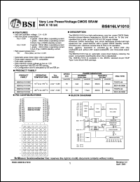 BS616LV1010AI datasheet: 70ns 2.4-5.5V ultra low power/voltage CMOS SRAM 64K x 16bit BS616LV1010AI
