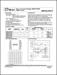 BS616LV2013DC datasheet: 70/100ns 2.4-3.6V ultra low power/voltage CMOS SRAM 128K x 16bit BS616LV2013DC