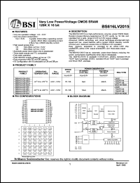 BS616LV2015EC datasheet: 70/55ns 40mA 4.5-5.5V ultra low power/voltage CMOS SRAM 128K x 16bit BS616LV2015EC