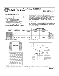 BS616LV2015TC datasheet: 70/55ns 40mA 4.5-5.5V ultra low power/voltage CMOS SRAM 128K x 16bit BS616LV2015TC