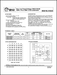 BS616LV2025AI datasheet: 70/55ns 40mA 4.5-5.5V ultra low power/voltage CMOS SRAM 128K x 16 or 256K x 8bit switchable BS616LV2025AI