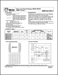 BS616LV4011DI datasheet: 70/100ns 20-45mA 2.4-5.5V ultra low power/voltage CMOS SRAM 256K x 16bit BS616LV4011DI