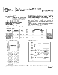 BS616LV4015DI datasheet: 70/100ns 45mA 4.5-5.5V ultra low power/voltage CMOS SRAM 256K x 16bit BS616LV4015DI