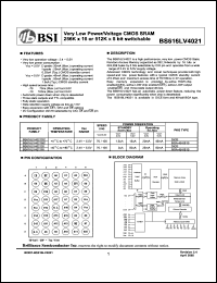 BS616LV4021DI datasheet: 70/100ns 20-45mA 2.4-5.5V ultra low power/voltage CMOS SRAM 256K x 16 or 512K x 8bit switchable BS616LV4021DI