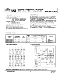 BS616LV4023BI datasheet: 70/100ns 20mA 2.4-3.6V ultra low power/voltage CMOS SRAM 256K x 16 or 512K x 8bit switchable BS616LV4023BI