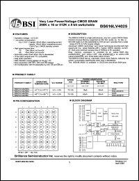 BS616LV4025DC datasheet: 70/55ns 45mA 4.5-5.5V ultra low power/voltage CMOS SRAM 256K x 16 or 512K x 8bit switchable BS616LV4025DC