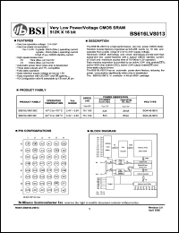 BS616LV8013BC datasheet: 70/100ns 20mA 2.4-3.6V ultra low power/voltage CMOS SRAM 512K x 16bit BS616LV8013BC