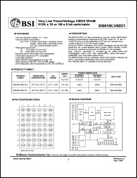 BS616LV8021AC datasheet: 70/100ns 20mA 2.7-3.6V very low power/voltage CMOS SRAM 512K x 16 or 1M x 8bit switchable BS616LV8021AC