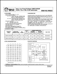 BS616LV8022AI datasheet: 70/100ns 20-45mA 2.4-5.5V very low power/voltage CMOS SRAM 512K x 16 or 1M x 8bit switchable BS616LV8022AI