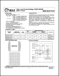 BS616UV1010CI datasheet: 150ns 15-10mA 1.8-2.6V ultra low power/voltage CMOS SRAM 64K x 16bit BS616UV1010CI