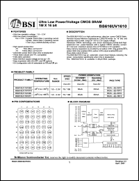 BS616UV1610BC datasheet: 70/100ns 25mA 1.8-2.3V ultra low power/voltage CMOS SRAM 1M x 16bit BS616UV1610BC