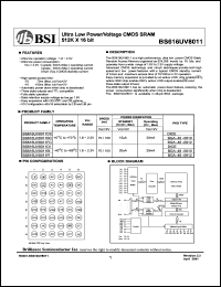 BS616UV8011DC datasheet: 70/100ns 15-20mA 1.8-2.3V ultra low power/voltage CMOS SRAM 512K x 16bit BS616UV8011DC