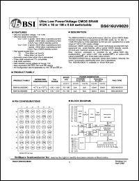 BS616UV8020BI datasheet: 70/100ns 15-20mA 1.8-3.6V ultra low power/voltage CMOS SRAM 512K x 16 or 1M x 18bit switchable BS616UV8020BI