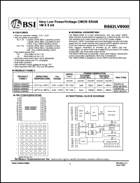 BS62LV8000EI datasheet: 70/100ns 30-45mA 2.4-5.5V ultra low power/voltage CMOS SRAM 1M x 8bit BS62LV8000EI