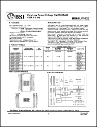 BS62LV1023SI datasheet: 70ns 20mA 2.4-3.6V very low power/voltage CMOS SRAM 128K x 8bit BS62LV1023SI