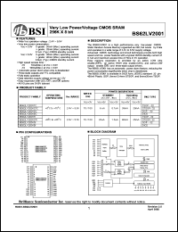 BS62LV2001STC datasheet: 70/100ns 20-35mA 2.4-5.5V very low power/voltage CMOS SRAM 256K x 8bit BS62LV2001STC