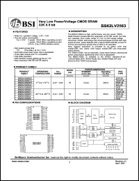 BS62LV2563JI datasheet: 70ns 20mA 2.4-3.6V very low power/voltage CMOS SRAM 32K x 8bit BS62LV2563JI