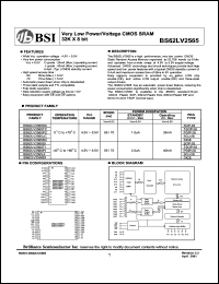 BS62LV2565TC datasheet: 55/70ns 35mA 2.4-3.6V very low power/voltage CMOS SRAM 32K x 8bit BS62LV2565TC
