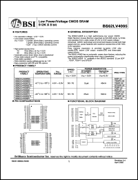 BS62LV4005SC datasheet: 55/70ns 45mA 4.5-5.5V low power/voltage CMOS SRAM 512K x 8bit BS62LV4005SC