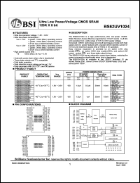 BS62UV1024STI datasheet: 150ns 10-20mA 1.8-3.6V ultra low power/voltage CMOS SRAM 128K x 8bit BS62UV1024STI