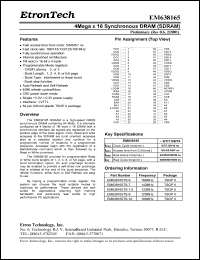 EM638165TS-7.5 datasheet: 133MHz 4M x 16 synchronous DRAM (SGRAM) EM638165TS-7.5