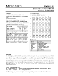 EM565161BA-70 datasheet: 70ns 512 x 16 low power SRAM EM565161BA-70