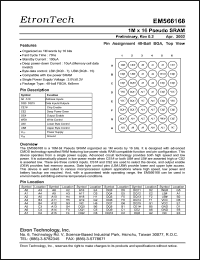 EM566168 datasheet: 55ns 1M x 16 pseudo SRAM EM566168