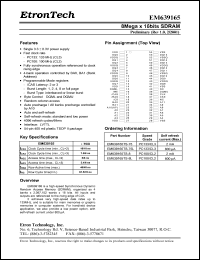 EM639165TS-75L datasheet: PC133/CL3 8M x 16bits SDRAM EM639165TS-75L