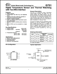 G751-2P8 datasheet: Digit temperature sensor and thermal watchdog with two-wire interface G751-2P8