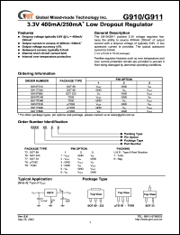 G910T21U datasheet: 3.3 V, 400/250 mA low dropout regulator G910T21U