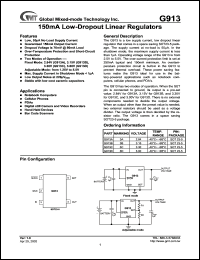 G913B datasheet: 3.15 V, 150 mA low dropout regulator G913B