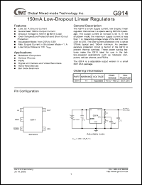 G914 datasheet:  150 mA low dropout linear regulator G914