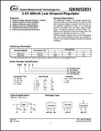 G930T21T datasheet: 3.5 V 400 mA low dropout regulator G930T21T