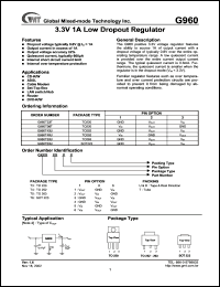 G960T43T datasheet: 3.3 V, 1A low dropout regulator G960T43T