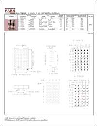 A-5580E datasheet: Common anode hi.effi red 2.3 inch, 5x8 dot matrix display A-5580E