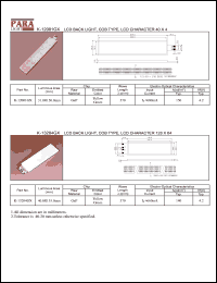 K-12001GX datasheet: LCD back light, COB type, LCD character 40x4, yellow/green K-12001GX