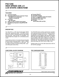 P3C1256-12JC datasheet: 12 ns, 3.3 V static CMOS RAM, 32 K x 8 high speed P3C1256-12JC