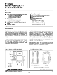 P4C1256-12JC datasheet: 12 ns, static CMOS RAM, 32 K x 8 high speed P4C1256-12JC