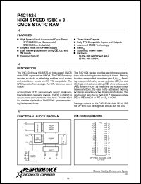 P4C1024-15P3C datasheet: 15 ns, static CMOS RAM, 128 K x 8 high speed P4C1024-15P3C