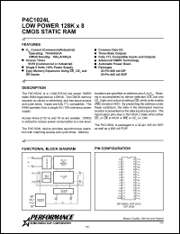 P4C1024L-70PI datasheet: 70 ns, static CMOS RAM, 128 K x 8 high speed P4C1024L-70PI