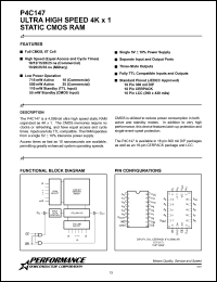 P4C147-15DMB datasheet: 15 ns,Static CMOS RAM, 4 K x 1 ultra high speed P4C147-15DMB