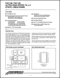 P4C149-20PC datasheet: 20 ns,Static CMOS RAM, 1 K x 4 ultra high speed P4C149-20PC