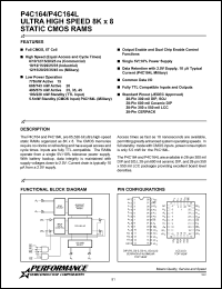 P4C164-8JC datasheet: 8 ns,static CMOS RAM, 8 K x 8 ultra high speed P4C164-8JC