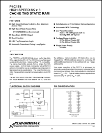 P4C174-25PC datasheet: 25 ns,cache TAG static RAM, 8 K x 8 high speed P4C174-25PC