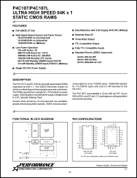 P4C187-20PC datasheet: 20 ns,static CMOS RAM, 64 K x 1 ultra high speed P4C187-20PC